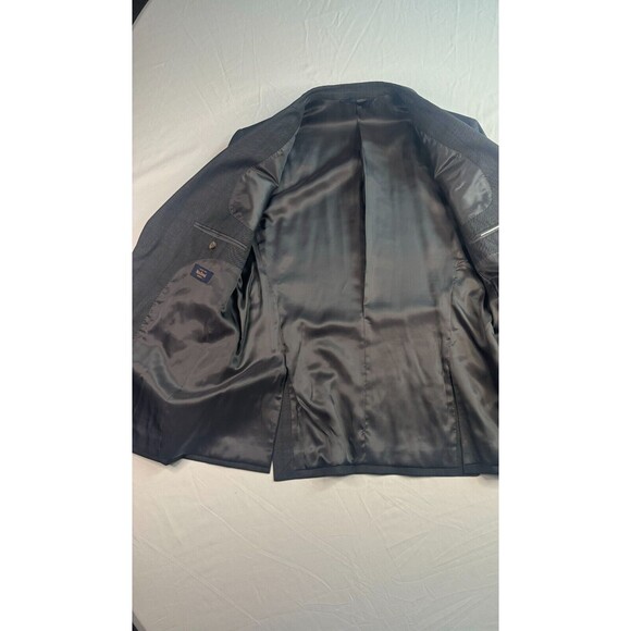 Max Davoli Baroni Super 150s Suit Set Mens Size 39S 33S Gray Blue Windowpane - Picture 2 of 16